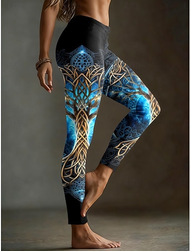  Femmes Leggings Vacances ancien Style Ethnique Longueur complète Taille haute Graphique Abstrait Impression 3D Séchage Rapide Respirabilité Doux Élastique Quotidien Rue Athleisure Bleu Orange Vert
