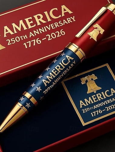  Penna commemorativa per il 250° anniversario degli Stati Uniti, regalo patriottico, edizione limitata per il semiquincentenario 1776-2026, finiture dorate con motivo della bandiera americana, lussuosa confezione regalo da collezione.