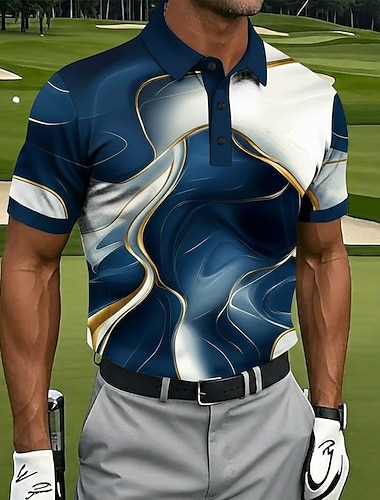  Herre Marmor Golf Sports poloskjorter Kortermet Poloskjorter Skjorter med krage Fritid treningsklær Knapper Vår sommer Blå Lilla Grønn