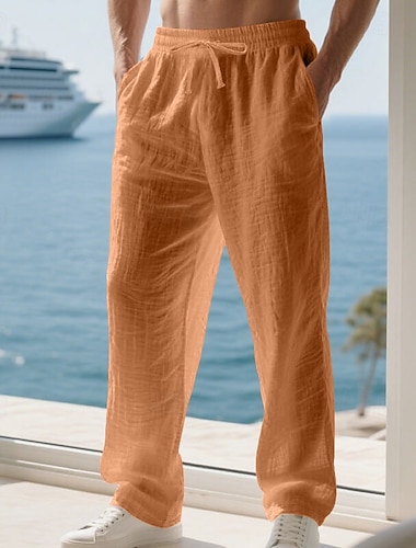  Herren Leinenhosen Hose Sommerhose Baggy-Hosen Kordelzug Elastischer Bund Gerader Schnitt Einfach Komfort Atmungsaktiv Volle Länge Outdoor Lässig Täglich Mode Klassicher Stil Denim Blue Hellgrün