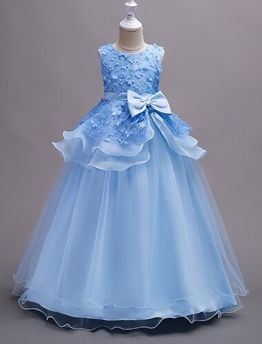  フラワーガールドレス 女の子 フォーマルドレス 結婚式の服装 パーティー 結婚式 フォーマル エレガント プリンセス 甘い レース メッシュ 純色 ノースリーブ クルーネック ピンク スカイブルー 4年以上