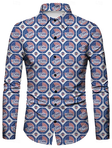  250-årsjubileum i USA Retro / vintage 1970erne قميص Aloha skjorte Lange Ermer Hippie Geometrisk Etnisk Kostyme Herre Maskerade 4. juli Fest Uavhengighetsdagen Voksne Trøye