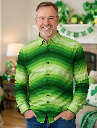  St. Patrick 2026 Retro Vintage 1970er Hemd Aloha-Hemd langarm Hippie Kostüm Herren Maskerade 4. Juli Party Festival Erwachsene Hemd