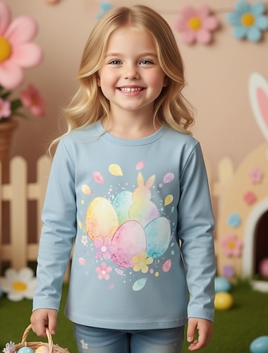  Pâques Fille 3D Graphique Lapin T-shirt manche longue Impression 3D Printemps Automne Sports Mode Streetwear Enfants 4-12 ans Col Rond Occasionnel Quotidien Extérieur Coupe régulière
