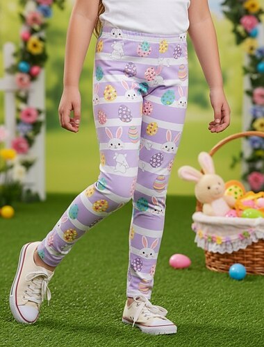  Páscoa Para Meninas 3D Gráfico Coelho Calças Leggings Primavera Outono Estilo bonito Roupa de rua Básico Infantil 4-12 anos Casual Diário Ao ar livre Normal