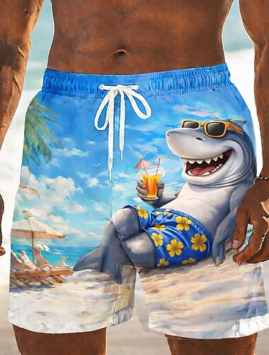 Homens Desenho Animado Hipopótamo Tartaruga marinha Calção Justo de Natação Shorts de Natação Bermuda de Surf Cintura Média Engraçado Havaiana férias na praia Bolsos laterais Forro de malha Cintura
