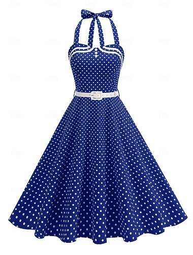  Jaren '50 Hepburn Retro vintage Middag A-lijn jurk Swing Jurk Flare Jurk Mouwloos Stip A-lijn Kostuum Dames Carnaval Valentijnsdag Maskerade Vakantie Dagelijks gebruik Vrijgezellenfeest Volwassenen