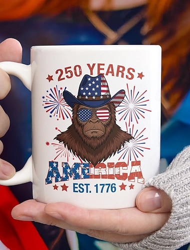  USA:s 250-årsjubileumsmugg patriotisk present, keramisk kaffemugg för halvhundraårsjubileum, 1776-2026 Amerika 250, självständighetsdagen 4 juli-present för män och kvinnor, mikrovågsugn