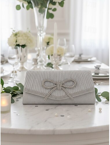  sac à main à paillettes bleues avec accent de nœud en strass, sac de soirée élégant pour femme, parfait pour les mariages, les fêtes et les événements formels argent noir bleu