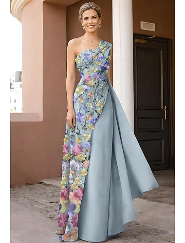  A-linje Linjeform Gulvlengde Kveldskjoler Ballkjole Formell kjole Elegant Årgang Blomster Ermeløs Enskuldret Bryllup Formell Lomme Blonder Stretchstoff med Glimmer Drapert Broderi