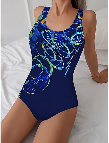  Femmes Maillots de Bain Une Pièce Slips Maillot de bain Vacances Mode Graphique Géométrique Col rond Sans manches Maillots de bain