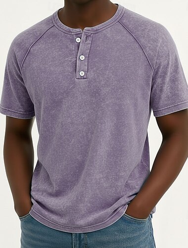  SoftFade™ Camiseta Masculina Henley Top Algodão T-Shirt Camisa Lavada Camisa Manga Curta Cor Sólida Lisa Sólida Vintage Designer Casual Desgastada Botões Henley Casual Diário Exterior Verão Primavera