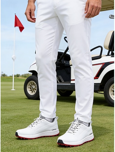  Herre golfsko i hvitt og svart med ventilert design, ideelle for golfbaner og utendørssport