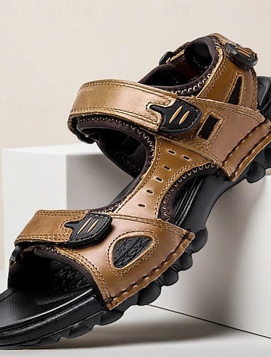  Pánské hnědé outdoorové turistické sandály, nastavitelný pásek, odolná protiskluzová podrážka, robustní ležérní styl pro turistiku, cestování a letní aktivity