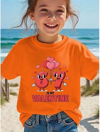  Valentýna Dívčí 3D Grafika Vtipný slang 67 Tričko Košilky Krátký rukáv 3D tisk Léto Jaro Sportovní Módní Šik ven Děti 4-12 let Tričkový Ležérní Denní Venkovní Běžný