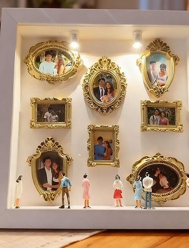  DIY-Mini-Museum-Silhouette-Box, Schattenbox-Rahmen-Set mit goldenem Miniaturmuseum &Figuren, feiern Sie Ihre einzigartigen Erinnerungen stilvoll – zum Jahrestag, zur Hochzeit, zum Geburtstag