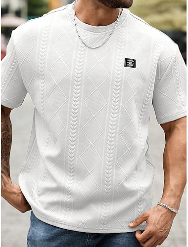  Herren T Shirt T-Shirt Kurzarm Rundhalsausschnitt Sommer Frühling Frühling & Sommer Einfarbig Geometrisch Texture Streetwear Stilvoll Lässig Jacquard Lässig Täglich Outdoor Weiß Schwarz Rosa Top