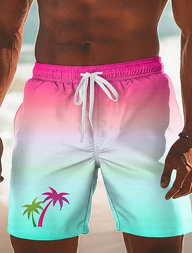  Per uomo Albero di Cocco Tramonto Colore sfumato Costumi da bagno Pantaloncini da mare Pantaloncini da Surf Misura del girovita medio Hawaiano Vacanza al Mare Tasche Laterali fodera in rete Coulisse