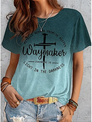  Dámské Tričko Slátanina Tisk Písmeno Legrační slang stylové Základní Klasické Krátký rukáv Tričkový Kulatý Běžné topy Denní Zelená a modrá Černá Léto Jaro Podzim I'm Fine Everything Is Fine