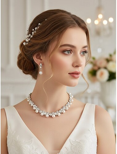  elegant perle og cubic zirconia kjede og øredobber satt med cubic zirconia aksenter | perfekt for bryllup og spesielle anledninger