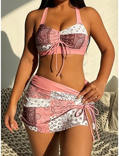  Dames Zwemkleding Tankini Rok Zwempak Elegant Vakantie V-hals Mouwloos Badpakken