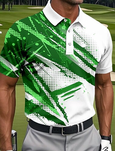  Voor heren Geometrisch Golf Sport Poloshirts Korte mouw Poloshirt Overhemden met kraag Casual Sportkleding Knop Zomer Lente blauw Groen Grijs