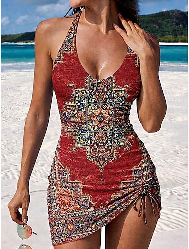  Femmes Maillots de Bain Tankini Jupe Maillot de bain Dos nu Élégant Vacances Fleuri Graphique Plonger Sans manches Maillots de bain