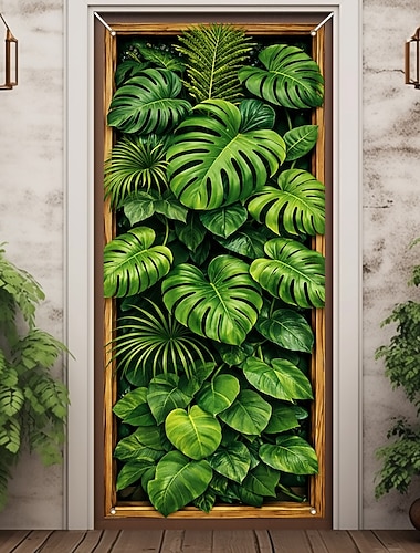  trópusi levélmintás ajtóborító 3D optikai illúzió 2D síknyomtatás realisztikus dizájn otthoni dekorációhoz