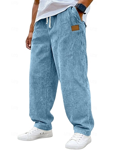  Herren Hose Cordhose Baggy-Hosen Freizeithose Kordelzug Gerader Schnitt Einfarbig Komfort Volle Länge Lässig Täglich Outdoor Urlaub Mode Schwarz Weiß Mikroelastisch