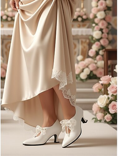  女性用ヴィンテージ ホワイト レースアップ ヒール - 花嫁やフォーマルなイベントに最適な、エレガントなレースのリボンが付いた 1920 年代のビクトリア朝風ウェディング シューズ