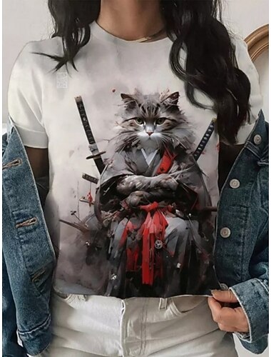  Dames T-shirt Afdrukken Grafisch dier Vintage Stijlvol Klassiek Korte mouw Strakke ronde hals Normale tops Dagelijks Weekend Zwart Wit Goud Zomer Lente Herfst