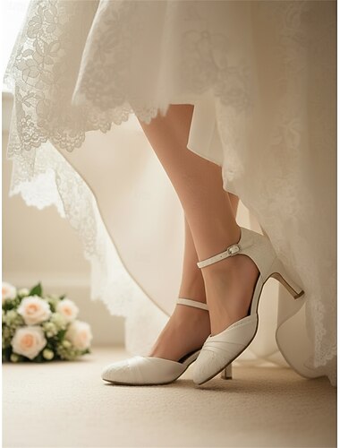  Dames Franse Vintage Gatsby Kant Hakken-Elegante Puntige Neus Enkelband Pumps met Mid Heel voor Retro Paleis Feest en Avondbijeenkomsten