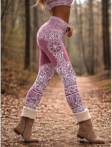  Naisten Leggingsit Loma Vintage Etninen tyyli Täyspitkä Korka vyötärö Kuvitettu 3D-tulostus Mukavuus Nopea kuivuminen Hengitettävyys Elastinen Päivittäin Koti Loma Vaaleanpunertava Musta Apila Kes