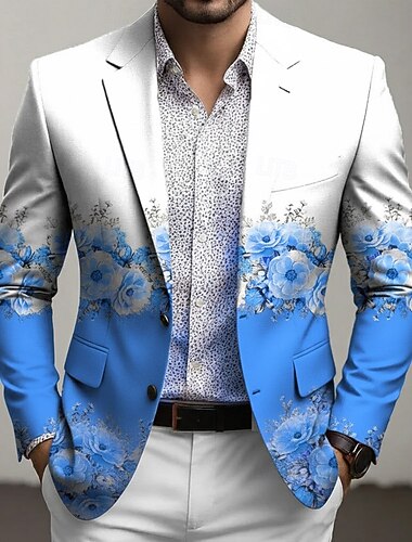  Herre Blomstret mønster Blazer jakke Frakke Mode Bekvem Åndbart Kunstnerisk Afslappet Daglig Festaftentøj Afslappet 3D-udskrivning Knapper Multi lomme Forår Efterår vinter Hakrevers Langærmet Bl