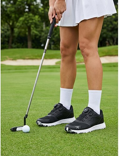  Lysegrå strikgolfsko til kvinder – åndbare golfsneakers til kvinder, fleksibel ydersål med pigge til golfbane, træning, rejser og fritidsbrug