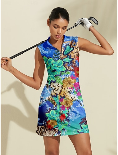  Damskie sukienka golfowa Błękit nieba Bez rękawów Damskie stroje golfowe Odzież Stroje Noś odzież