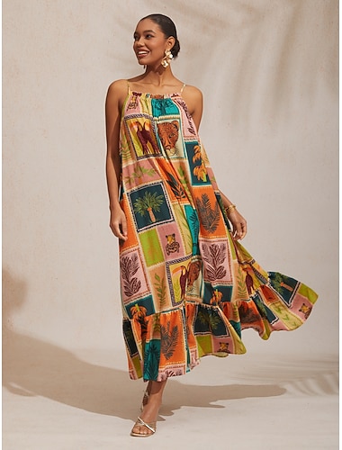  urlaubstaugliches, strandtaugliches Chiffon-Cami-Kleid mit lockerer Passform