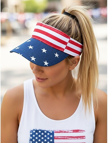  Verenigde Staten 250e Verjaardag Vrouwen USA Vlag Polyester Visor – Rood Wit en Blauw Ontwerp Ideaal voor Onafhankelijkheidsdag en VS Vieringen