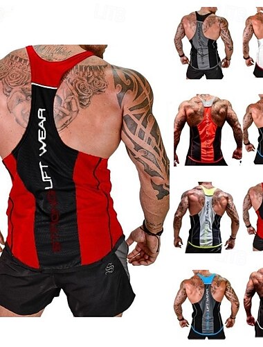  Per uomo Blocco di colori Canotta da allenamento Canotta da corsa Canotta da palestra Estate Senza Maniche Asciugatura Rapida Compressione Traspirante Allenamento in Palestra Allenamento attivo