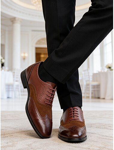  Brune oxford-pensko i kunstskinn til herre, klassisk snøredesign, polert finish, elegant formell stil for brudgommer og bryllupsgjester