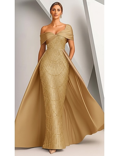  Abito da ballo Serata Sirena/Tromba Lunghezza al pavimento Perline ricamate Abito Formale Abito da madre della sposa Abito da Sera Elegante Setoso Abiti semi formali Senza Maniche Senza Spalle Balli