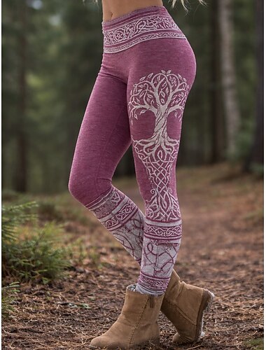  Naisten Leggingsit Loma Vintage Etninen tyyli Täyspitkä Korka vyötärö Kuvitettu Abstrakti 3D-tulostus Mukavuus Nopea kuivuminen Hengitettävyys Elastinen Päivittäin Koti ulko- Orvonkin vaaleanpunainen