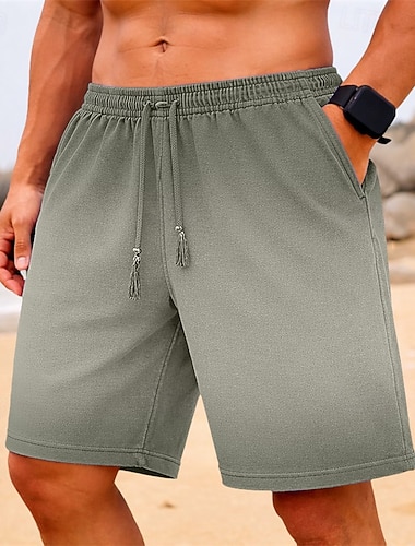  Homens Calção Shorts de verão Shorts casuais Shorts com lavagem ácida Bolsos Cintura elástica Cor Única Lavado Conforto Respirável Comprimento do joelho Casual Ao ar livre Praia Férias Moda Rosa Roxo