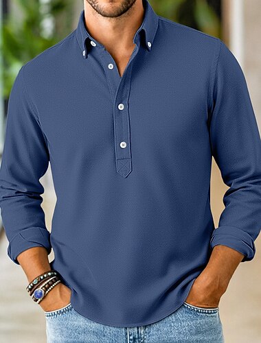  Per uomo Camicia Camicia popover Camicia button-down Camicia casual Blu denim Nero Bianco Blu marino Blu scuro Manica Lunga Semplice Colletto italiano visibile Casuale All'aperto Bottoni Abbigliamento