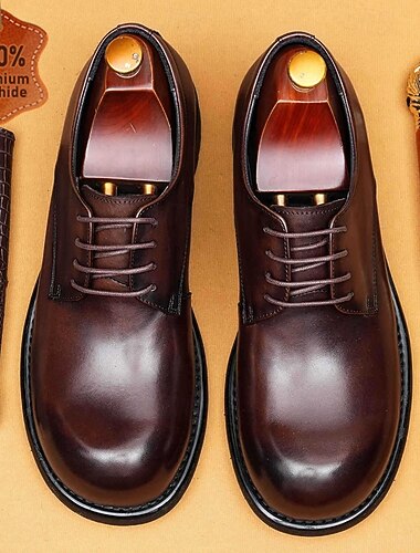  Sapatos masculinos de couro marrom escuro com cadarço – calçado elegante em couro sintético para casamentos e cerimônias formais.