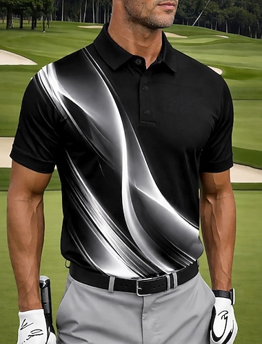  Per uomo Geometrico Golf Polo Sportivi Manica Corta Magliette polo Camicie con Colletto Casual Athleisure Bottoni Estate Primavera Blu Bianco Viola