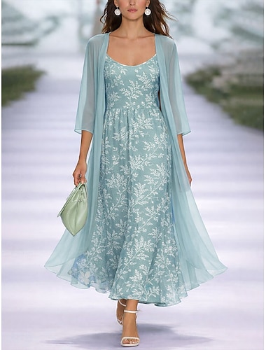  Damen Midikleid A Linie Kleid Urlaub Lässig Boho Normale Passform Ombre Grafik Dreiviertelarm V Ausschnitt Blau Hellrosa Rosa Leicht Blau Sommer Frühling Herbst Winter