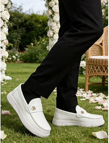  sneakers slip-on bianche da uomo con logo – calzature eleganti in similpelle per gli invitati al matrimonio che cercano comfort e stile