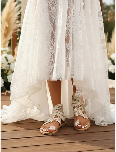  Dames elfenbenshvite blondesandaler, elegante bohemske brudesko til strandbryllup