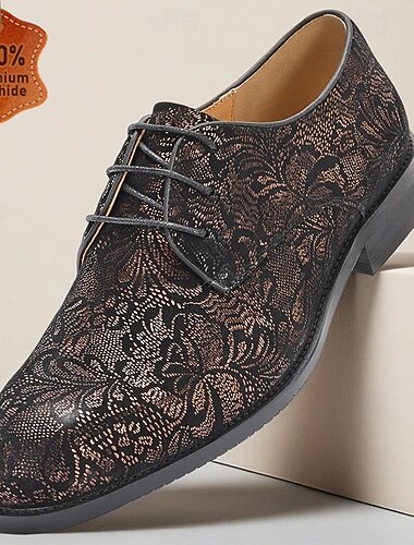  Luksuriøse herresko i skinn med svart blomsterbroderi, elegante formelle sko til bryllup og seremonier